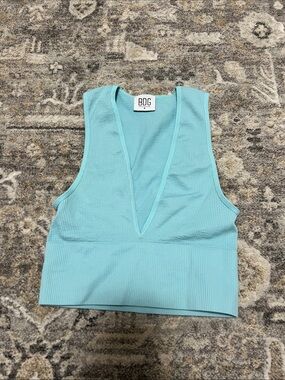 BDG Ribbed Aqua V-Neck Crop Tank
